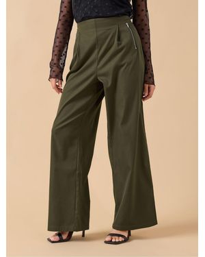 PixieGirl Petite Metal Zip Wide Leg Pants - Green