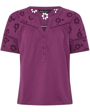 M Com Embroidered Panel T-Shirt - Purple