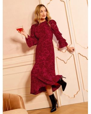 Love & Roses Burnout Ruffle Midi Dress - Red