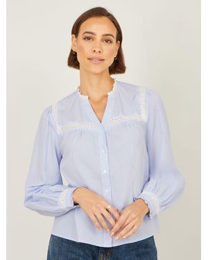 Yumi' Stripe Shirt With Lace Detail - White