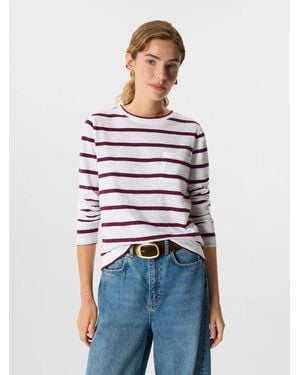Whistles Stripe Crew Neck Pocket Top - White