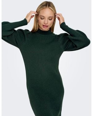 ONLY Puff Sleeve Knitted Sweater Dress - Green