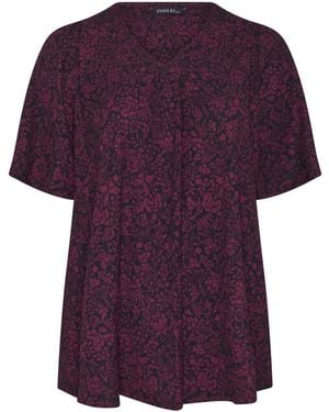 Evans Angel Sleeve Pleated Swing Top - Purple