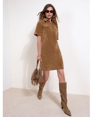 Friends Like These Faux Suede Pocket A Line Mini Dress - Natural