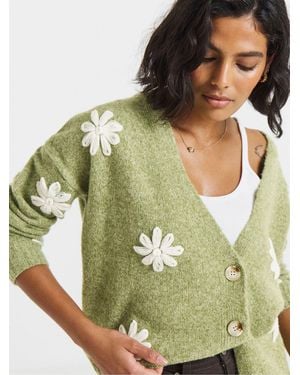Simply Be Embroidered Floral Boyfriend Cardigan - Green