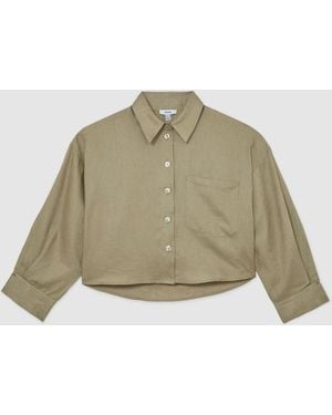 Reiss Linen Oversize Cropped Shirt - Natural