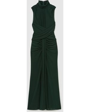 Reiss Sheer Ruched Sleeveless Maxi Dress - Green