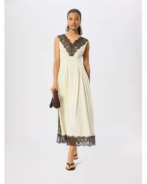 Whistles Lace V-Neck Spot Midi Dress - Natural