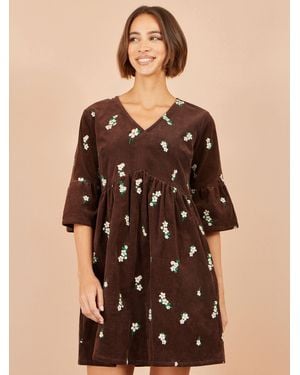 Yumi' Embroidered Daisy Cord Dress - Schwarz