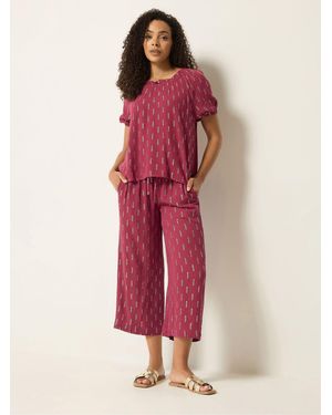 M Com Foil Dobby Cropped Wide Leg Pants - Pink