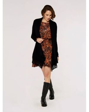 Apricot Crochet Lace Ribbed Waterfall Cardigan - Black