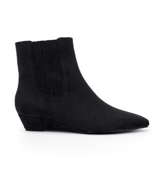 Novo Wide Fit Klarissa Low Wedge Chisel Toe Chelsea Ankle Boots - Black