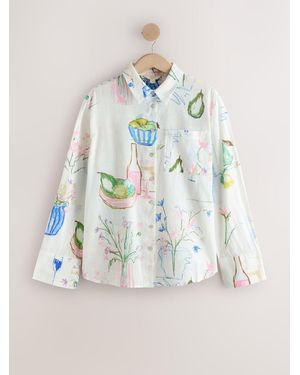 Next Relaxed Long Sleeve Shirt With Linen - White