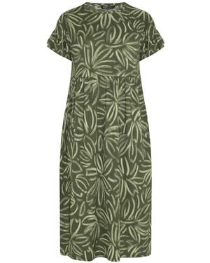 Yours Curve Frill Sleeve Abstract Maxi Dress - Green
