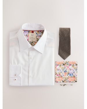 Next Rose Dufton Slim Fit Smart Shirt Tie And Pocket Square Set - Natur