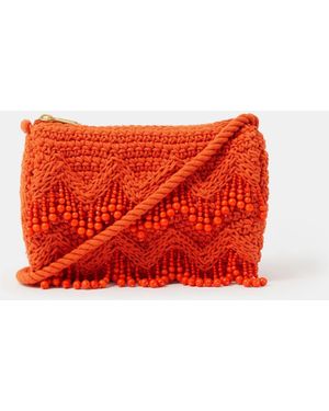 Accessorize Beaded Macramé Cross-Body Bag - Red