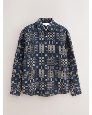 Next Jacquard Textured Long Sleeve Shirt - Blue