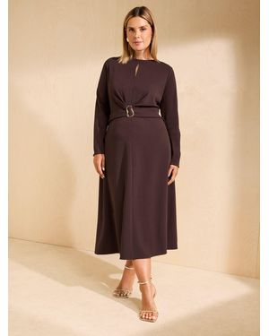 Friends Like These Fig Curve Buckle Waist Midi Dress - Natural