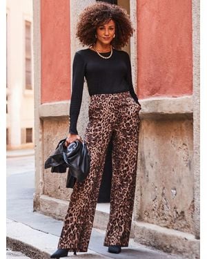 Sosandar Leopard Print Wide Leg Pants - Brown