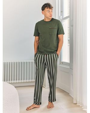 Chelsea Peers Stripe Crew Long Pyjamas Set - Green
