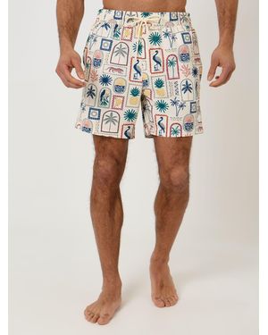 Threadbare Tropical Print Quick Dry Swim Shorts - Weiß