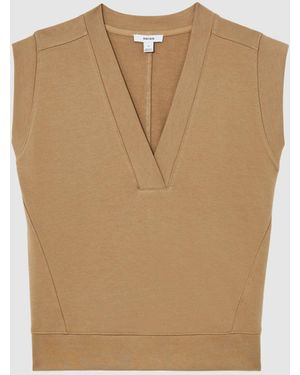 Reiss Cotton-Blend Sleeveless V-Neck Sweat Top - Natural