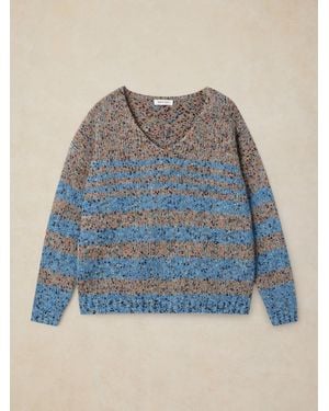 White Stuff Stuff Texture Stripe V-Neck Jumper - Blue
