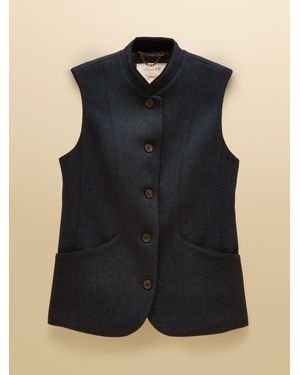 Joules Herringbone Tweed Wool Blend Nehru Collar Gilet - Black