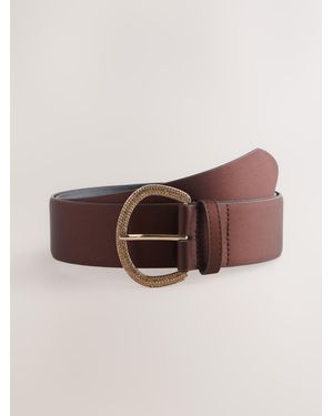 Next Chocolate Satin Belt With Diamante Buckle - Brown