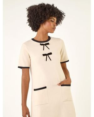Roman Bow Detail Knitted Dress - Natural