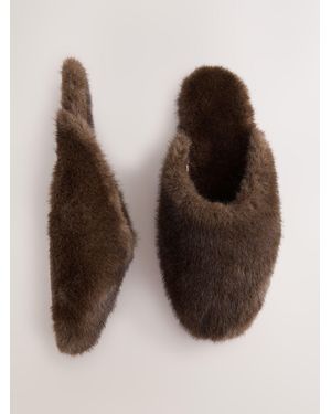 Next Chocolate Faux Fur Mule Slippers - Brown