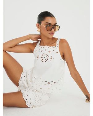 River Island Broderie Cutwork 100% Cotton Cami - White