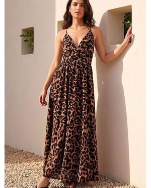 Roman Animal Print Halterneck Maxi Dress - Brown