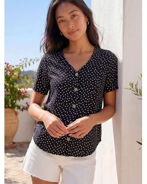 Roman Petite Spot V-Neck Top - Black