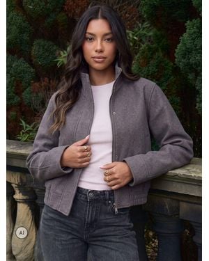 Threadbare Faux Wool Funnel Neck Bomber Jacket - Gray