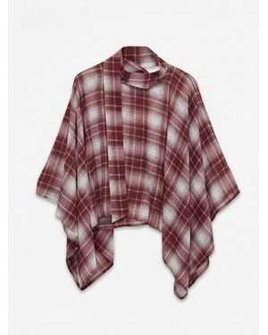 Vero Moda Scarf Detail Check Cape Top - Red