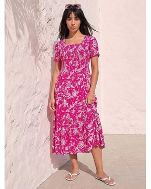 Roman Petite Shirred Bodice Dress - Pink