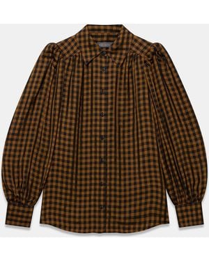 Mint Velvet Check Puff Sleeve Shirt - Brown