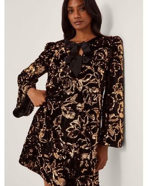 Monsoon Shola Bow Sequin Mini Tunic Dress - Brown