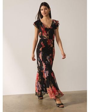Next Ruffle Sleeve Mesh Occasion Maxi Dress - Natural