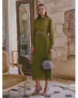 Love & Roses X V & A Lime Embellished Column Midi Dress - Green
