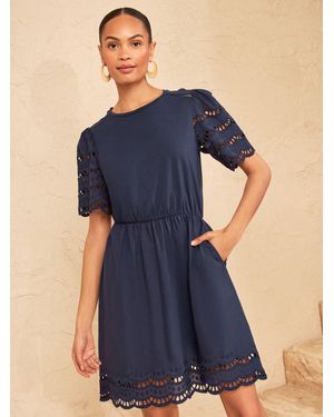 Love & Roses Broderie Trim Woven Skirt Mini Dress - Blue
