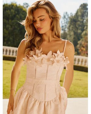 Lipsy Premium 3D Flower Pearl Fit And Flare Strappy Midi Dress - Yellow