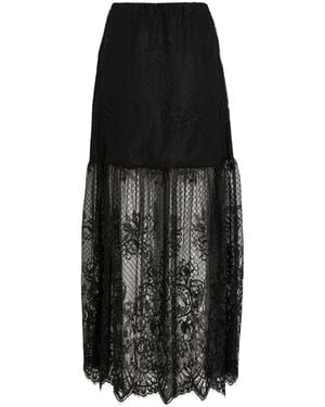 ROUGE EDIT Tiered Lace High Waisted Maxi Skirt - Black