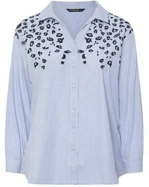Evans Stripe Embroidered 100% Cotton Shirt - Blau