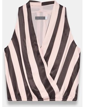 Mint Velvet Striped Wrap Top - Brown