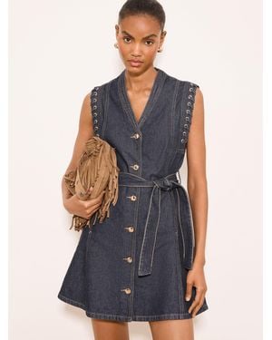 Lipsy Whipstitch Detail Denim Shift Mini Dress - Blue
