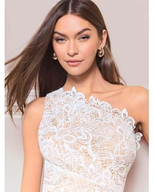 Lipsy Lace One Shoulder Split Hem Bodycon Dress - Natural