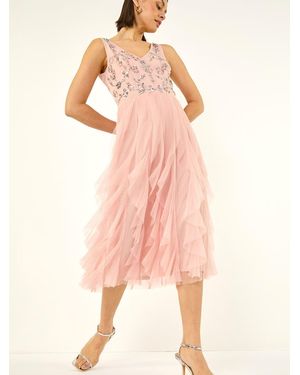 Roman Premium Beaded Dress - Pink