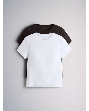 The Set 2 Pack Hidden Support Short Sleeve T-Shirts Chocolate - Brown